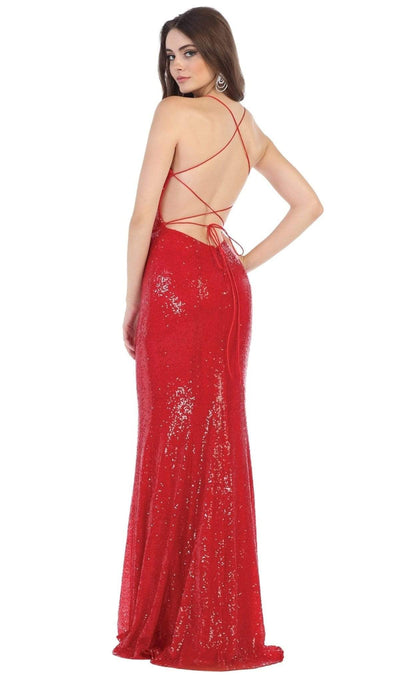 May Queen - MQ1600 Allover Sequin Strappy Back Evening Gown Special Occasion Dress