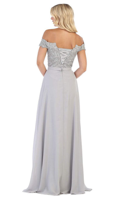 May Queen - MQ1601 Lace Appliqued Chiffon Off Shoulder Formal Gown Bridesmaid Dresses
