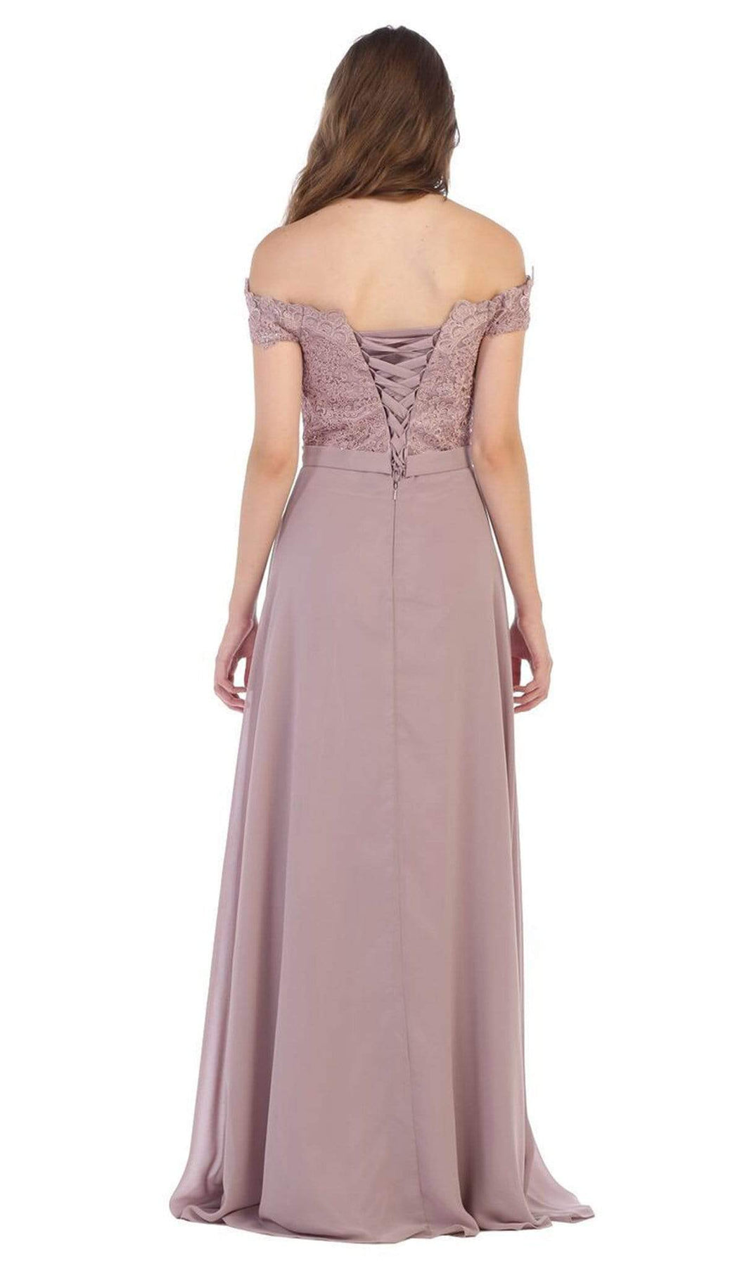 May Queen - MQ1601 Lace Appliqued Chiffon Off Shoulder Formal Gown Bridesmaid Dresses
