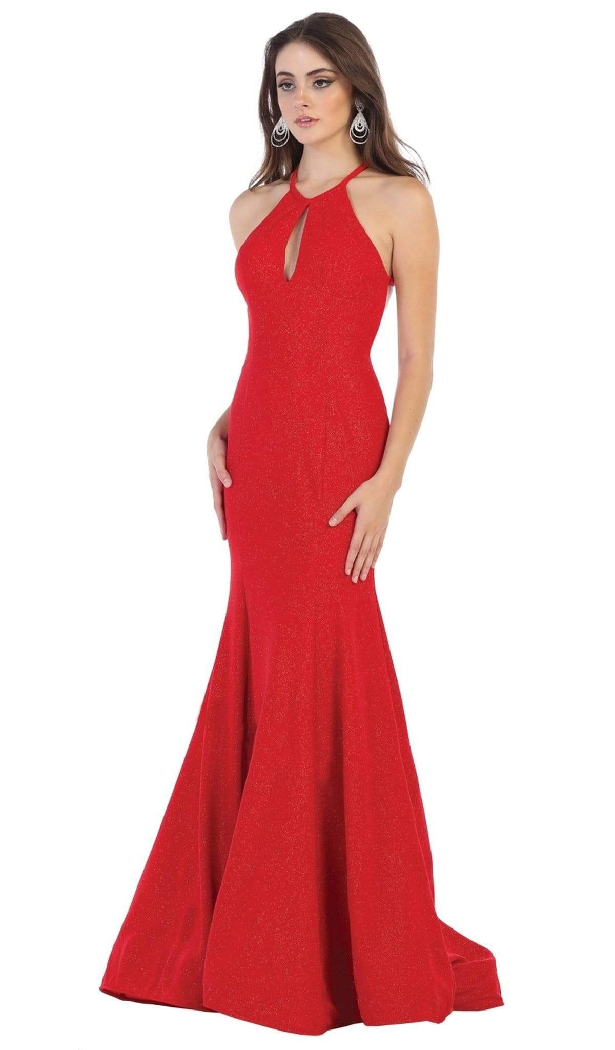May Queen - MQ1603 Cutout Bodice Halter Mermaid Gown Special Occasion Dress 2 / Red