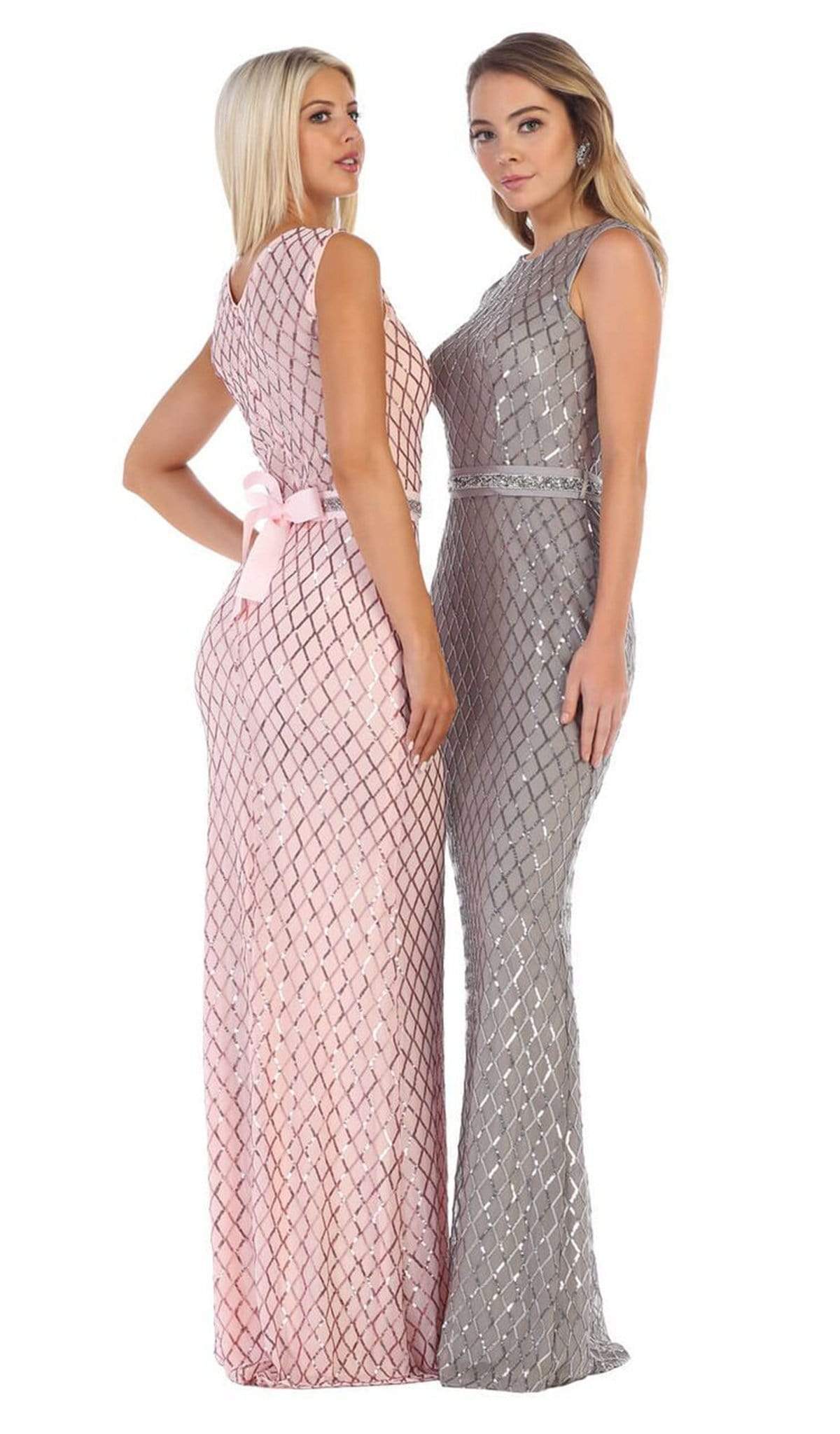 May Queen - MQ1606 Sequined Lattice Sheer Sheath Gown Bridesmaid Dresses