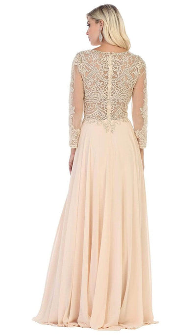 May Queen MQ1615B - Illusion Sleeve A-Line Prom Dress Prom Dresses 6XL / Champagne