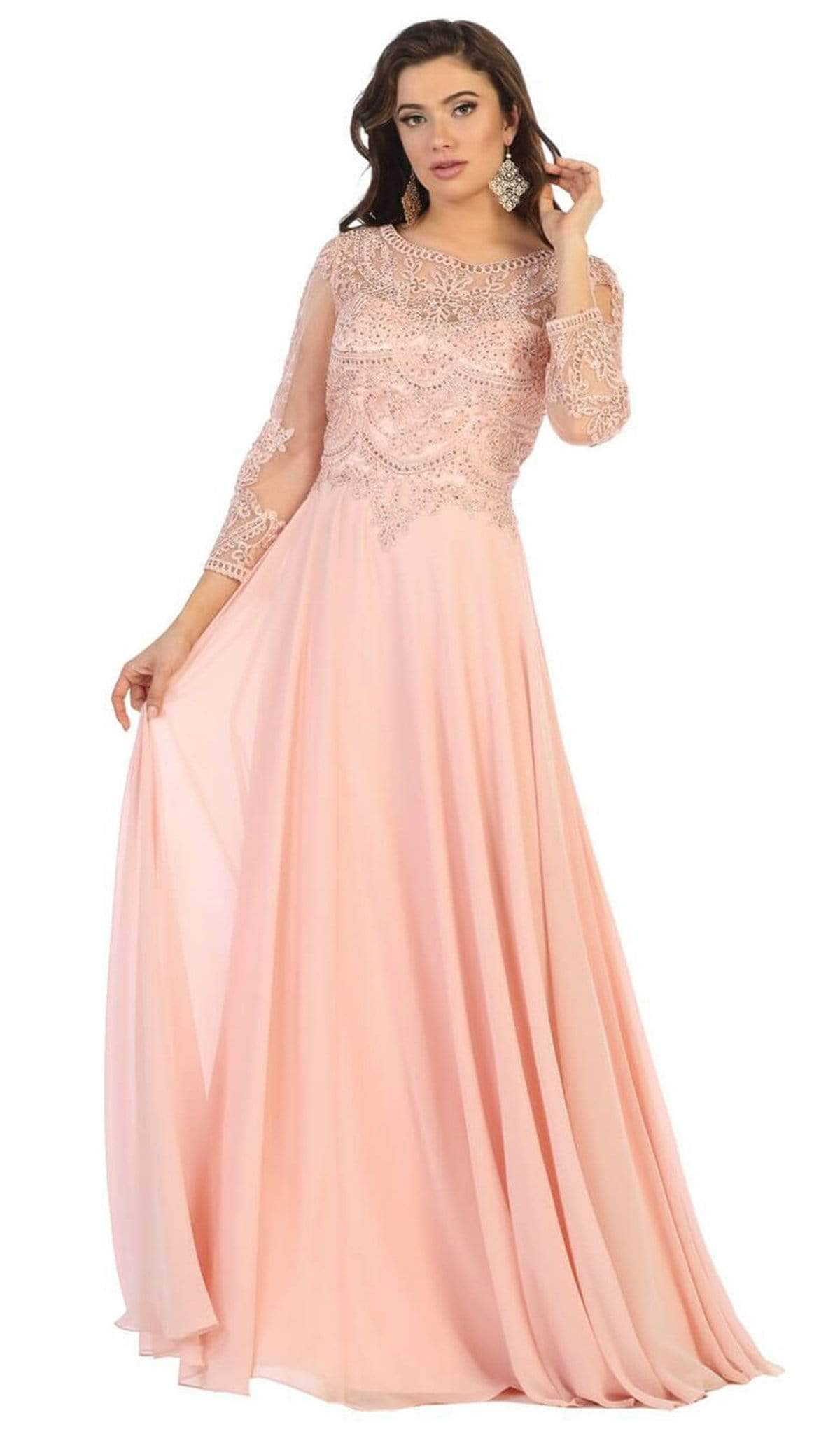 May Queen MQ1615B - Illusion Sleeve A-Line Prom Dress Prom Dresses 6XL / Champagne