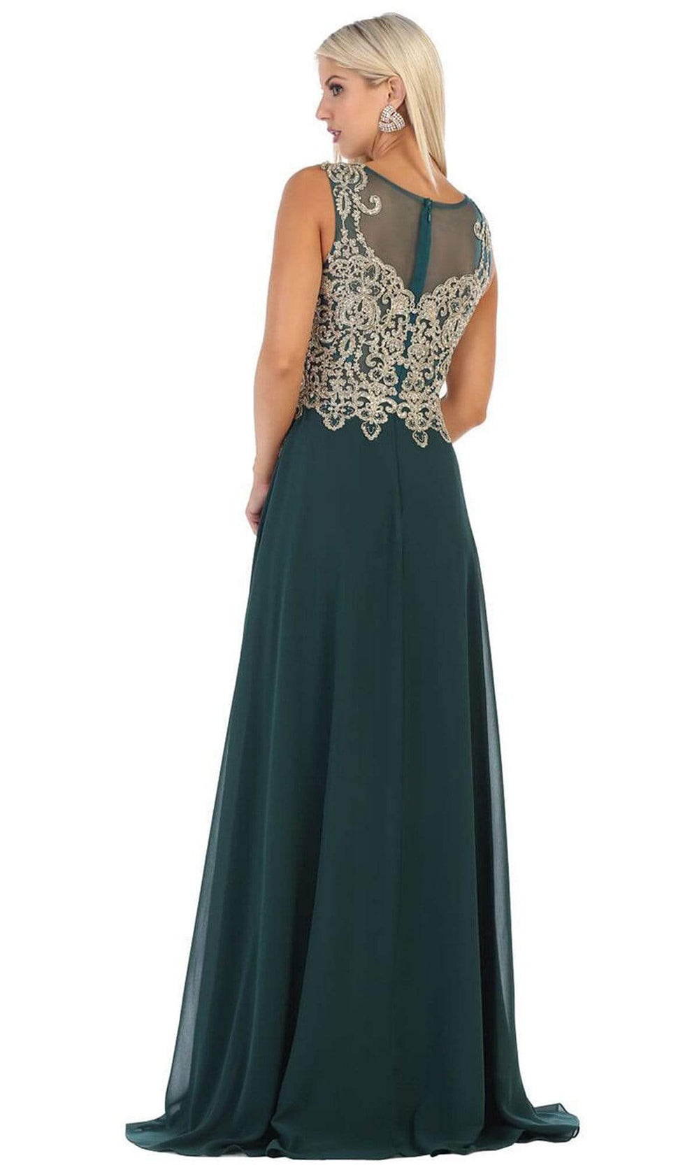 May Queen - Sleeveless Lace Applique Chiffon Long Dress MQ1616 - 1 pc Navy In Size 16 Available CCSALE 20 / Hunter-Grn