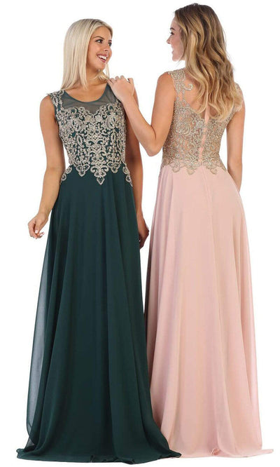 May Queen - Sleeveless Lace Applique Chiffon Long Dress MQ1616 - 1 pc Navy In Size 16 Available CCSALE 20 / Hunter-Grn and Rose