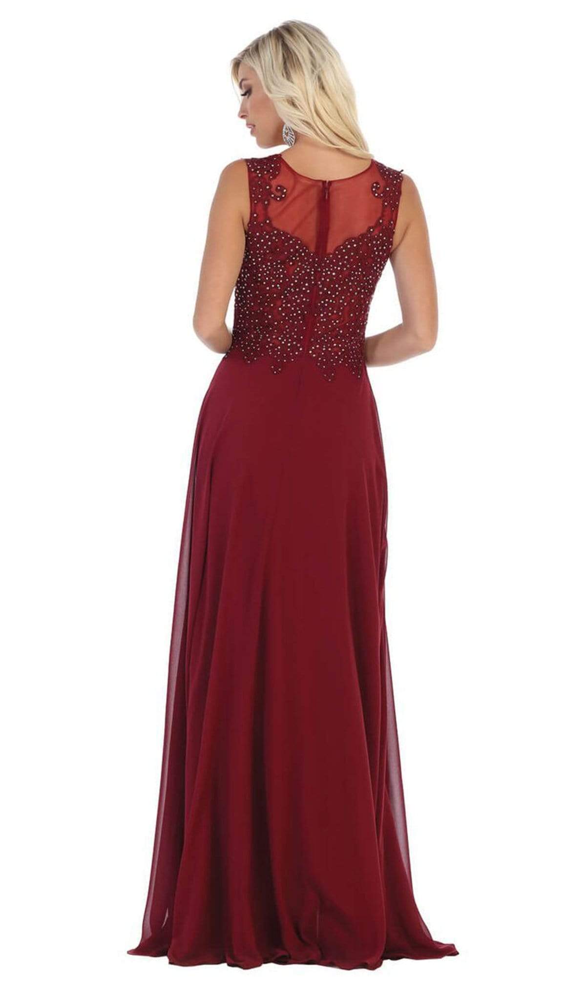 May Queen - MQ1620 Embellished Scoop Neck A-line Dress Bridesmaid Dresses