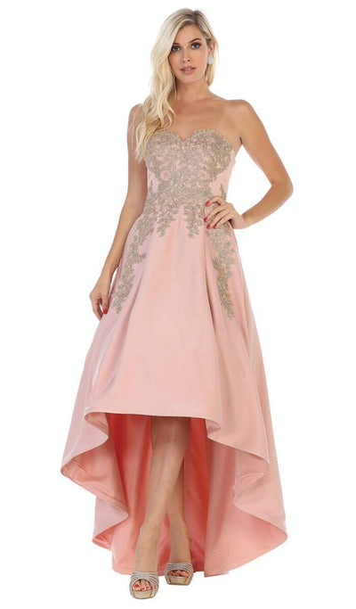 May Queen - MQ1627 Gilt-Appliqued Sweetheart High Low Gown Special Occasion Dress 4 / Dusty Rose