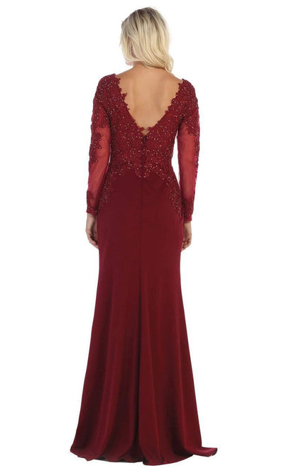 May Queen - Lace Appliqued Trumpet Dress MQ1630SC In Red