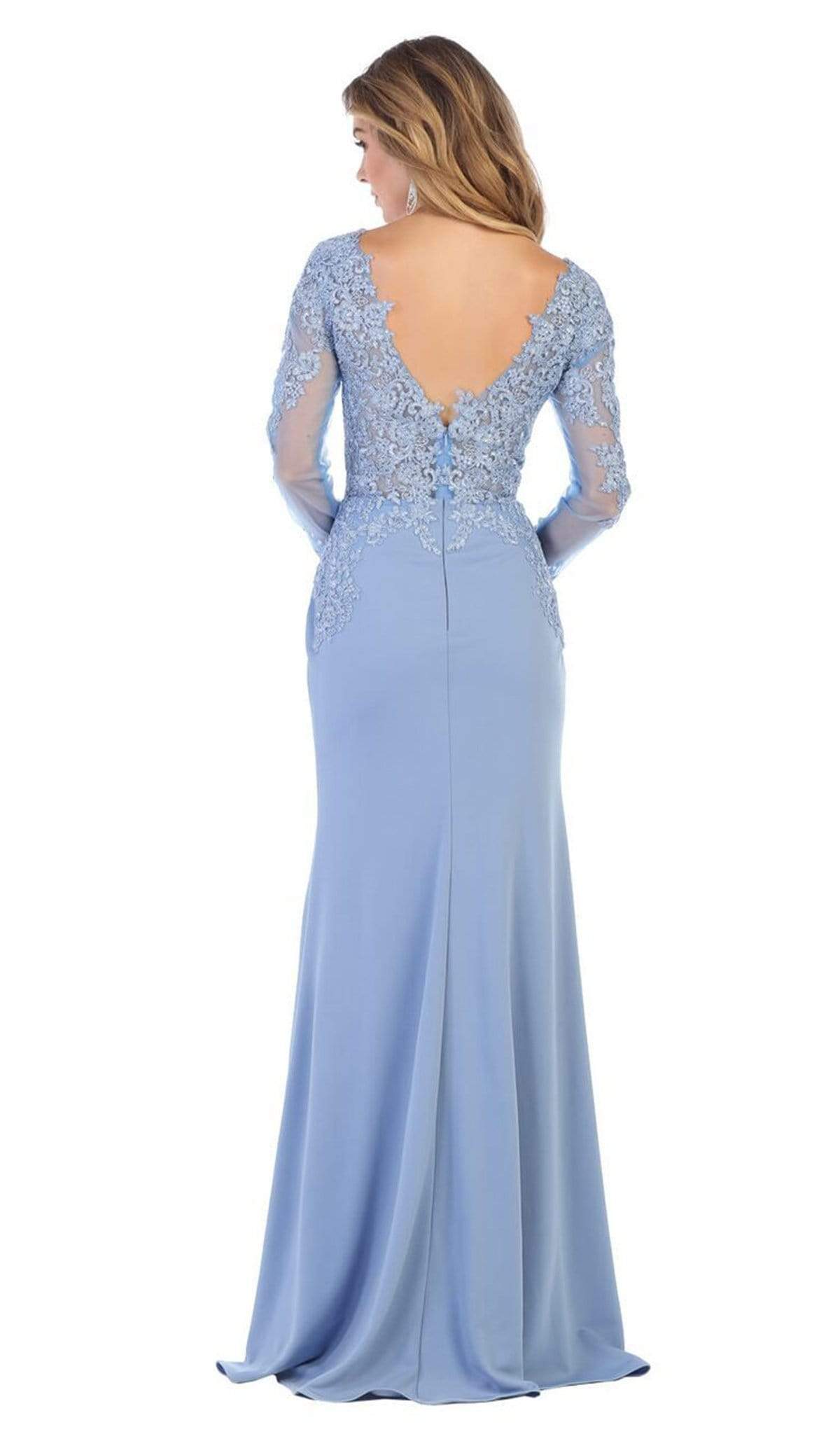 May Queen - MQ1630 Lace Appliqued Plunging V-Neck Gown Bridesmaid Dresses
