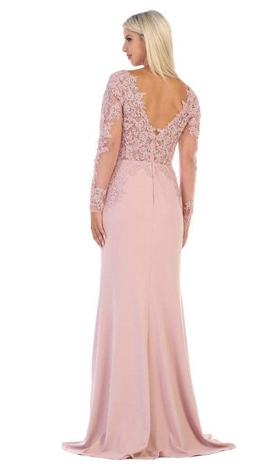 May Queen - MQ1630 Lace Appliqued Plunging V-Neck Gown Bridesmaid Dresses