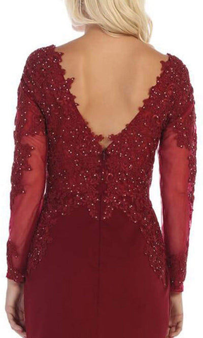 May Queen - Lace Appliqued Trumpet Dress MQ1630SC In Red