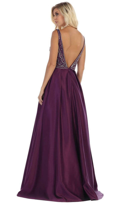 May Queen - MQ1632 Beaded V-Neck Pleated Ballgown Bridesmaid Dresses