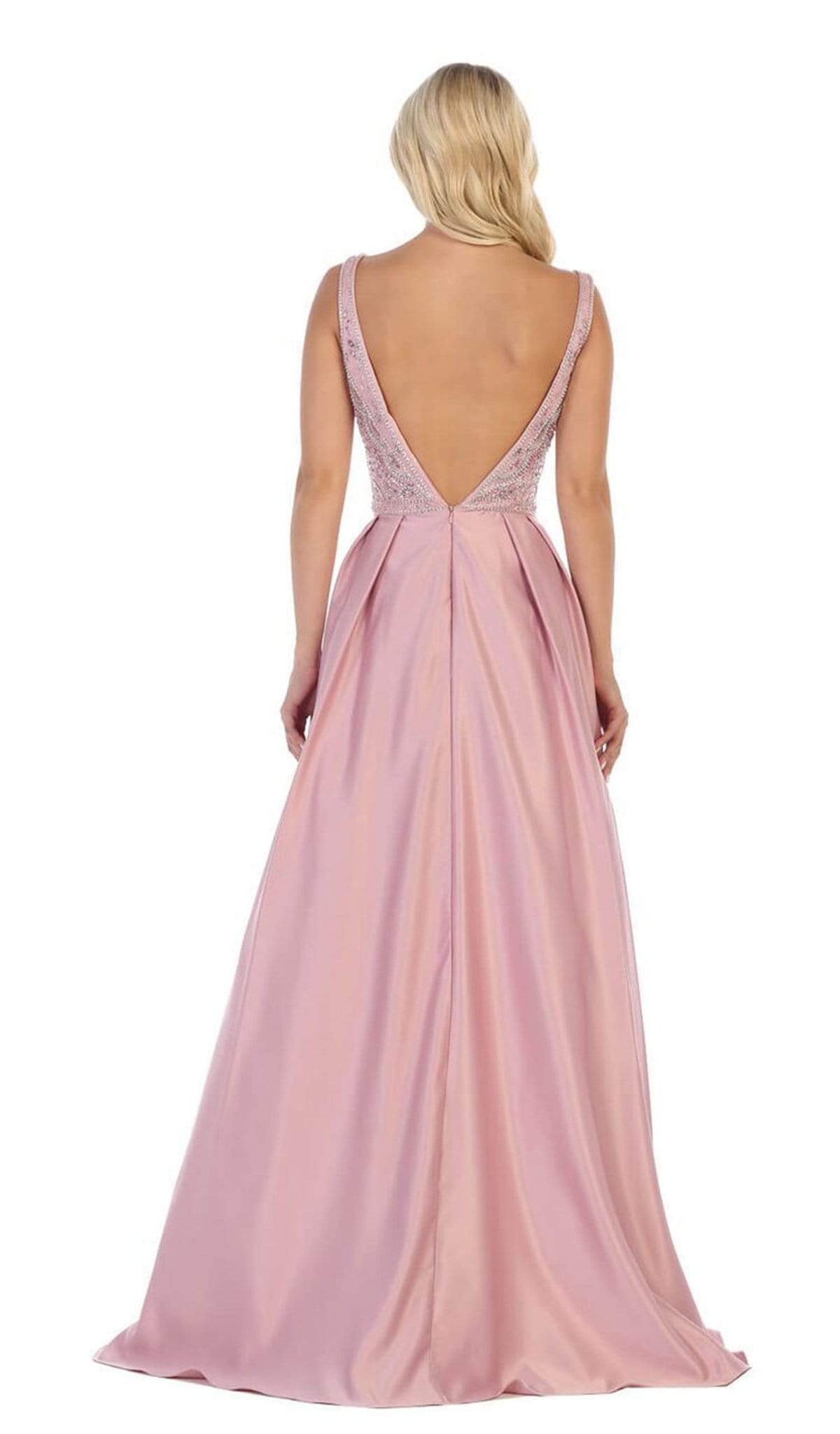 May Queen - MQ1632 Beaded V-Neck Pleated Ballgown Bridesmaid Dresses