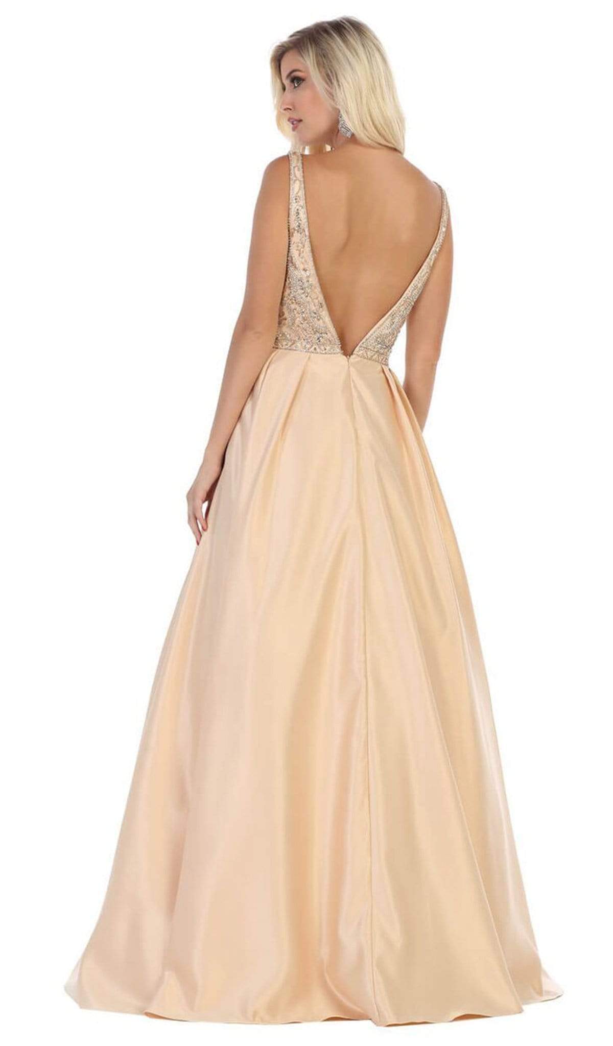 May Queen - MQ1632 Beaded V-Neck Pleated Ballgown Bridesmaid Dresses