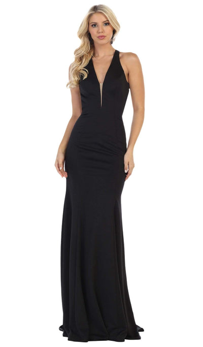 May Queen - MQ1636 Halter Crisscross Straps Open Back Mermaid Gown Special Occasion Dress 2 / Black