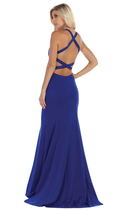 May Queen - MQ1636 Halter Crisscross Straps Open Back Mermaid Gown Special Occasion Dress