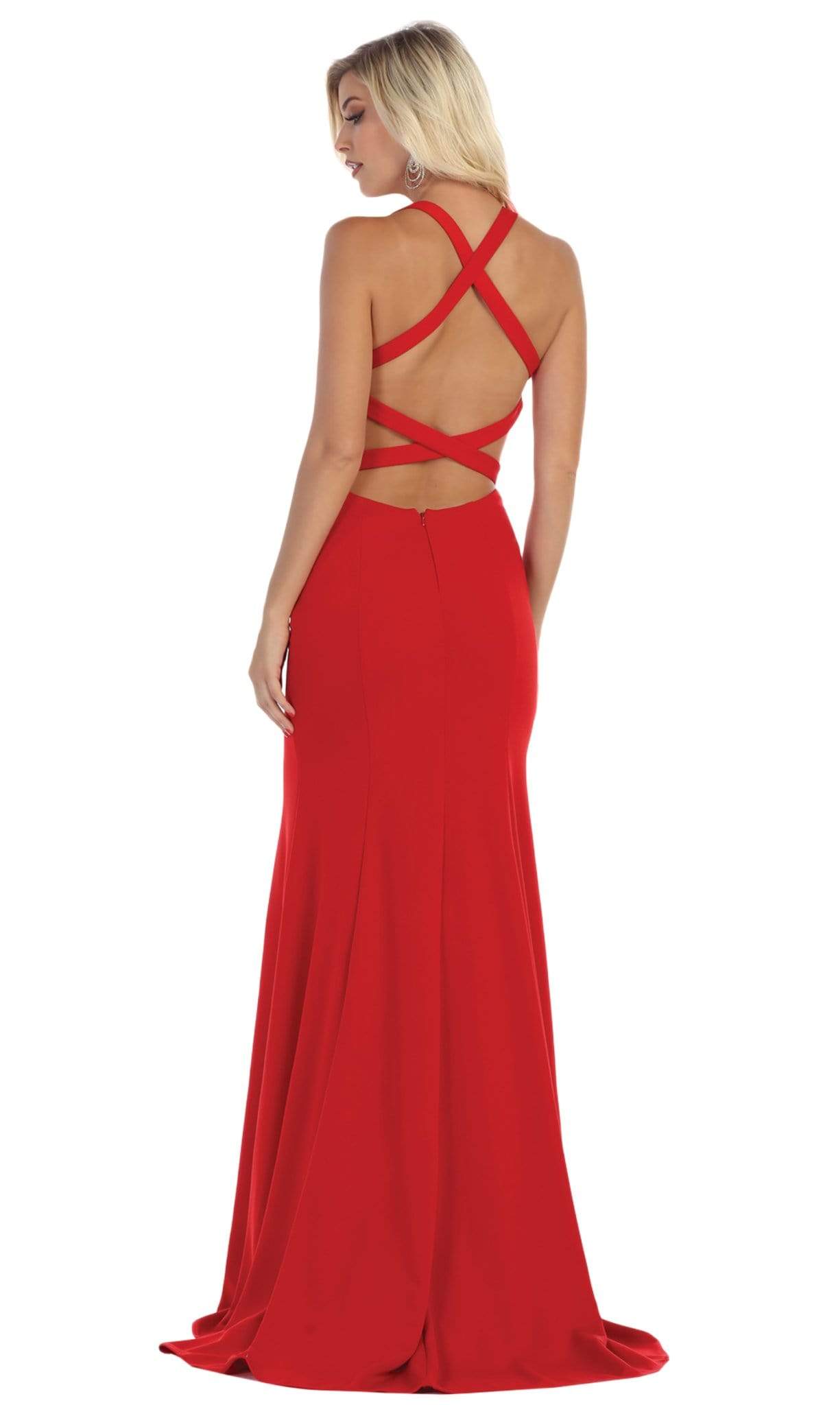 May Queen - MQ1636 Halter Crisscross Straps Open Back Mermaid Gown Special Occasion Dress