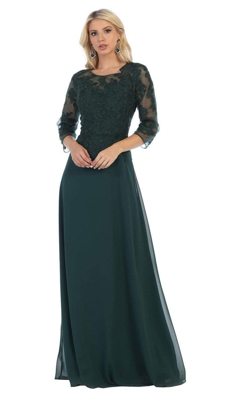 May Queen - Quarter Sleeve Lace Prom Dress MQ1637 In Green