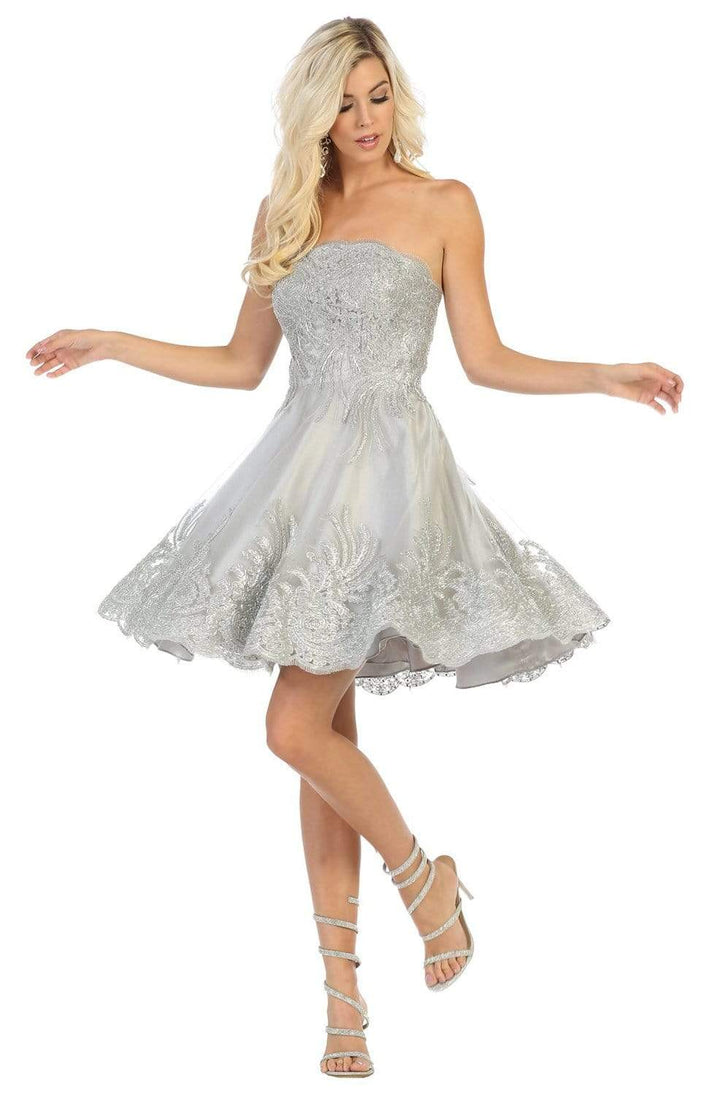 May Queen - Embroidered Dress MQ1650 In Silver