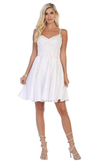 May Queen - MQ1652 Beaded Lace V-Neck A-Line Short Party Dress Party Dresses 2 / White