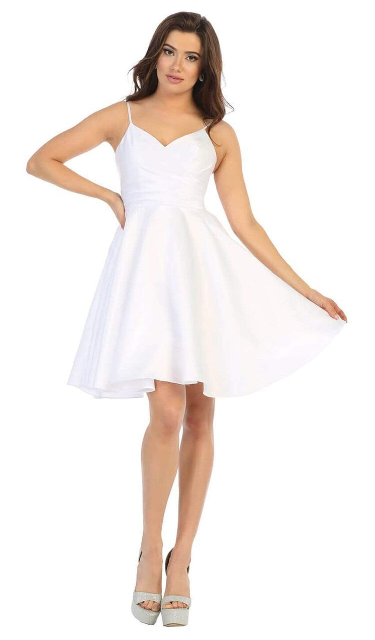 May Queen - MQ1654 V Neck Sleeveless Fit and Flare Short Dress Cocktail Dresses 2 / White