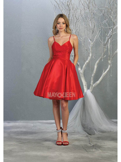 May Queen - MQ1654 V Neck Sleeveless Fit and Flare Short Dress Cocktail Dresses