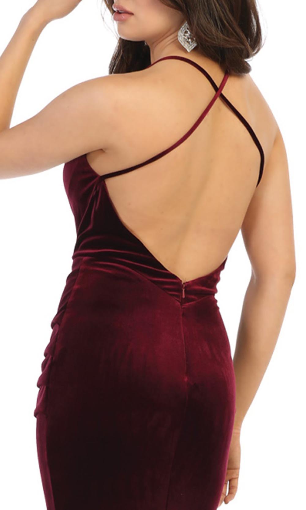 May Queen - Spaghetti Strap Velvet Trumpet Evening Dress MQ1656 - 1 pc Hunter Green In Size 2, and 1 pc Burgundy in size 10 Available CCSALE 10 / Burgundy
