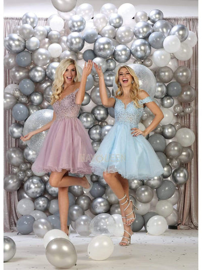 May Queen - MQ1663 Off Shoulder Sheer Lace Bodice Tulle Cocktail Dress Homecoming Dresses 2 / Mauve