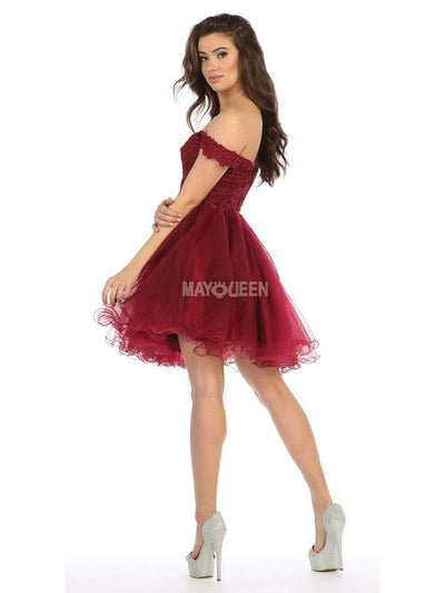 May Queen - MQ1663 Off Shoulder Sheer Lace Bodice Tulle Cocktail Dress Homecoming Dresses