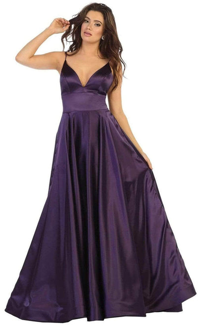 May Queen MQ1664 - Spaghetti Strap A-Line Evening Gown Bridesmaid Dresses 10 /Eggplant