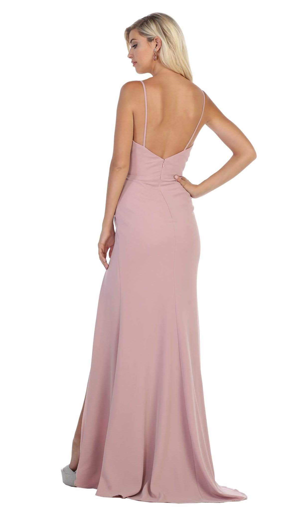May Queen - MQ1666 Draping Surplice Bodice High Slit Gown Bridesmaid Dresses