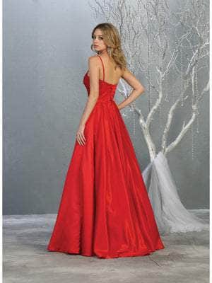 May Queen - MQ1678 Spaghetti Straps Corset Back Long Satin Gown Bridesmaid Dresses