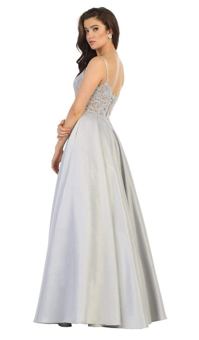 May Queen - MQ1685 Sleeveless Beaded Mesh Lace Back A-Line Satin Gown Bridesmaid Dresses