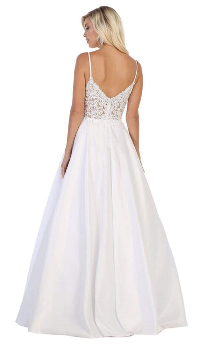 May Queen - MQ1685 Sleeveless Beaded Mesh Lace Back A-Line Satin Gown Bridesmaid Dresses