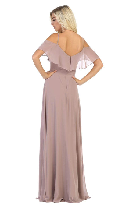 May Queen - MQ1686 Draping Off Shoulder Chiffon Long Dress Bridesmaid Dresses