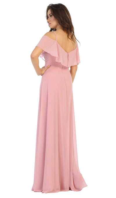 May Queen - MQ1686 Draping Off Shoulder Chiffon Long Dress Bridesmaid Dresses