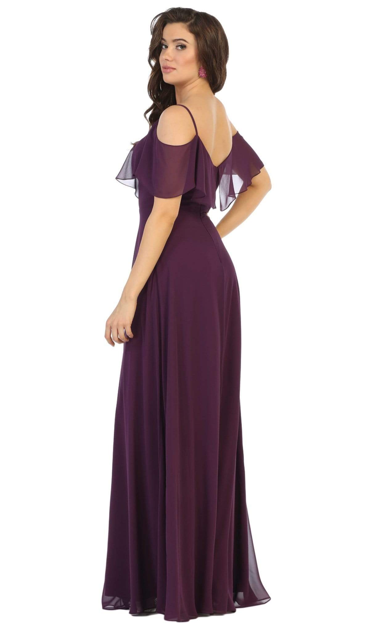 May Queen - MQ1686 Draping Off Shoulder Chiffon Long Dress Bridesmaid Dresses