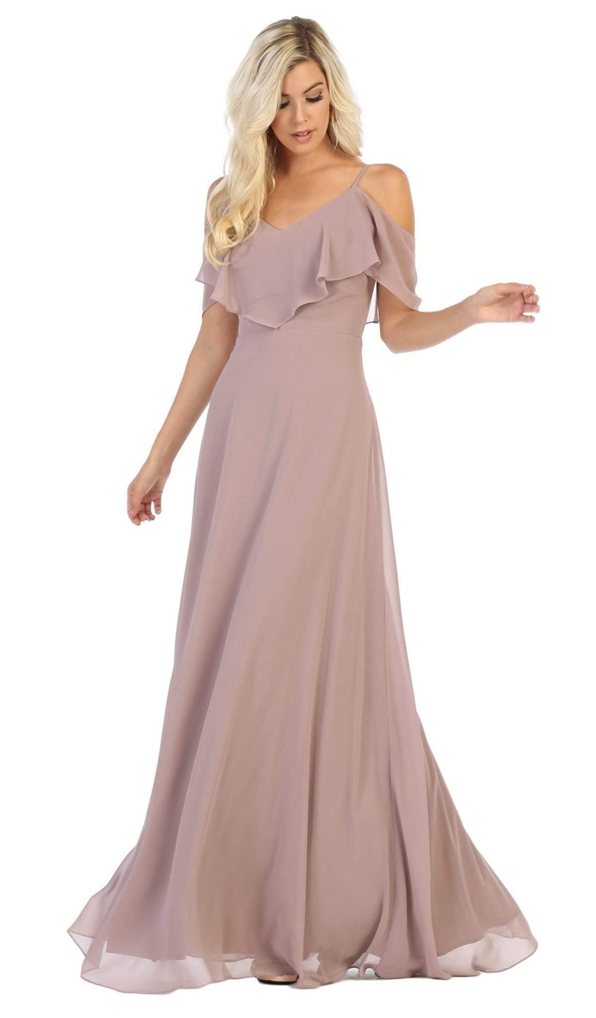 May Queen - MQ1686 Draping Off Shoulder Chiffon Long Dress Bridesmaid Dresses 4 / Dusty Rose