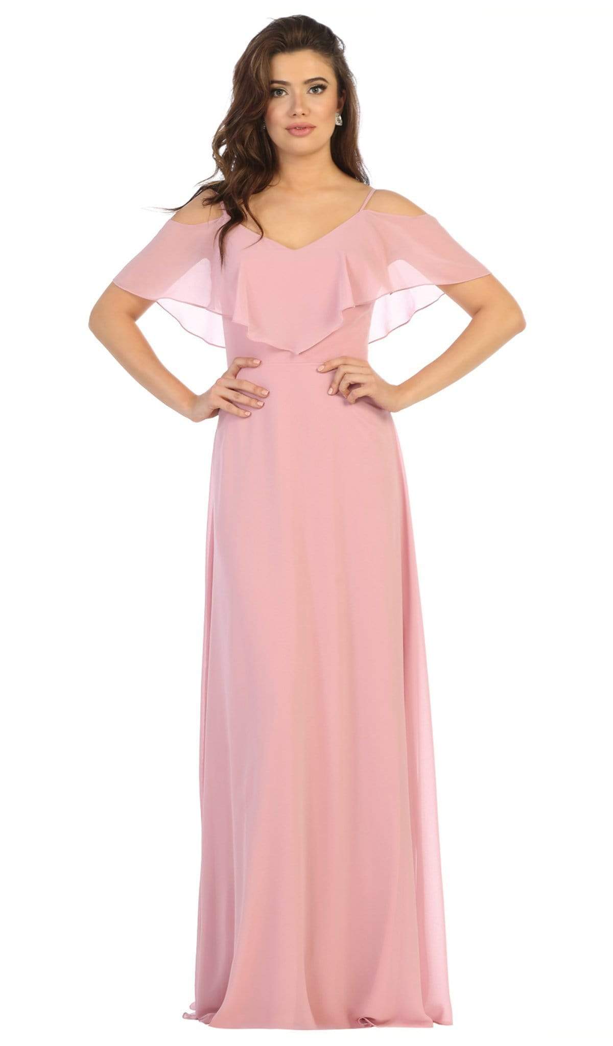 May Queen - MQ1686 Draping Off Shoulder Chiffon Long Dress Bridesmaid Dresses 4 / Mauve