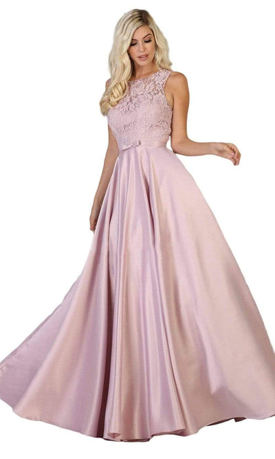 May Queen - MQ1688 Lovely Lace Tank Bow Accent Satin Long Dress Bridesmaid Dresses 4 / Mauve