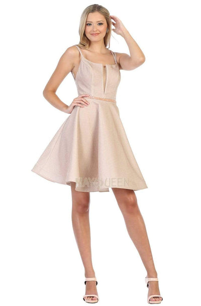 May Queen - MQ1697 Deep V-neck A-line Cocktail Dress Cocktail Dresses 4 / Champagne