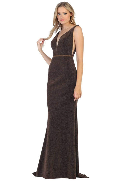 May Queen - MQ1698 Deep V-neck Trumpet Dress With Train Evening Dresses