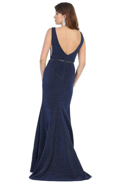 May Queen - MQ1698 Deep V-neck Trumpet Dress With Train Evening Dresses