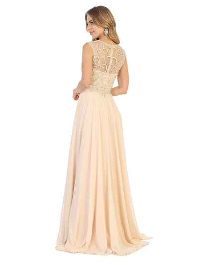 May Queen - MQ1707 Swirl Motif Embroidered Chiffon Dress Prom Dresses