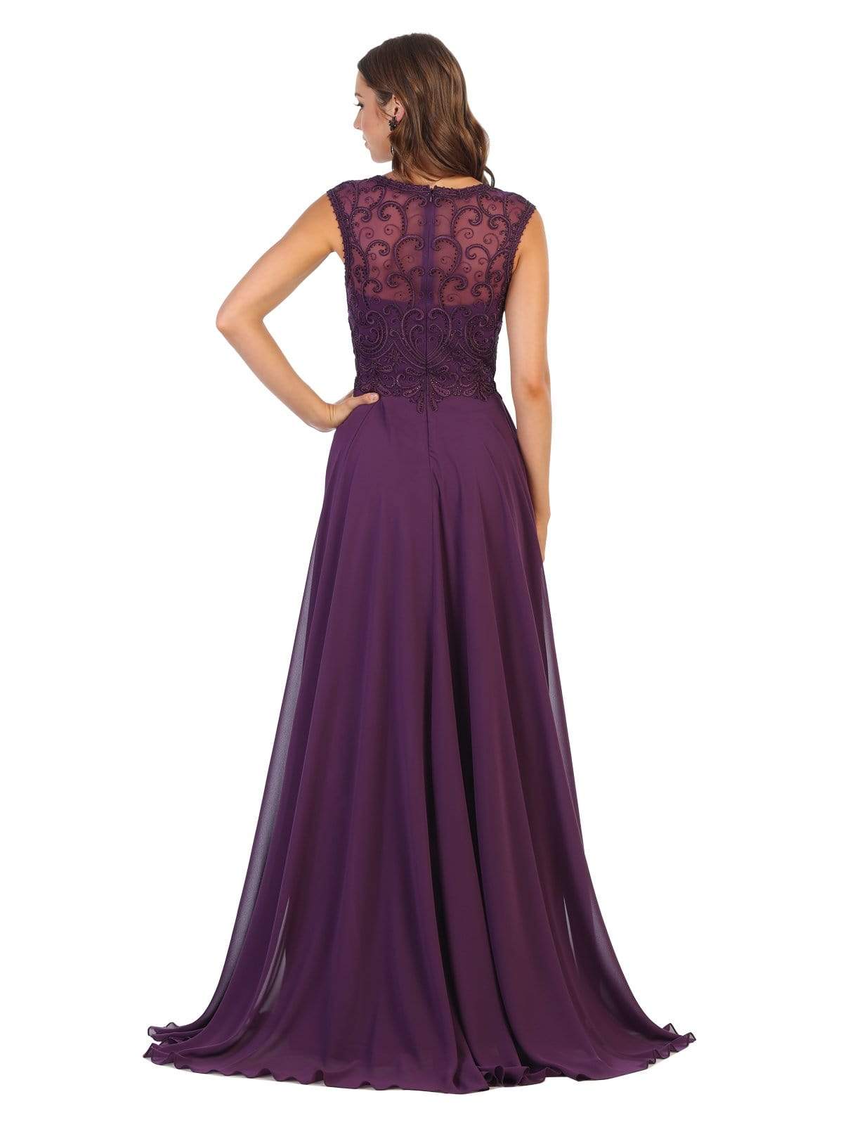 May Queen - MQ1707 Swirl Motif Embroidered Chiffon Dress Prom Dresses