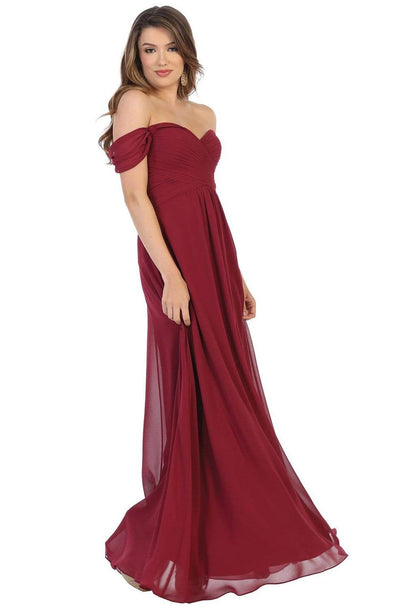 May Queen - MQ1711 Draped Off Shoulder Chiffon A-Line gown Bridesmaid Dresses