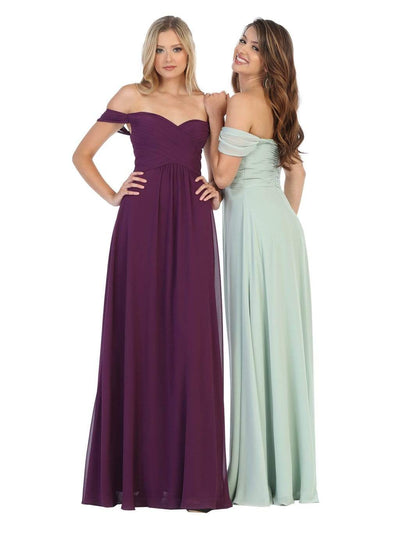 May Queen - MQ1711 Draped Off Shoulder Chiffon A-Line gown Bridesmaid Dresses