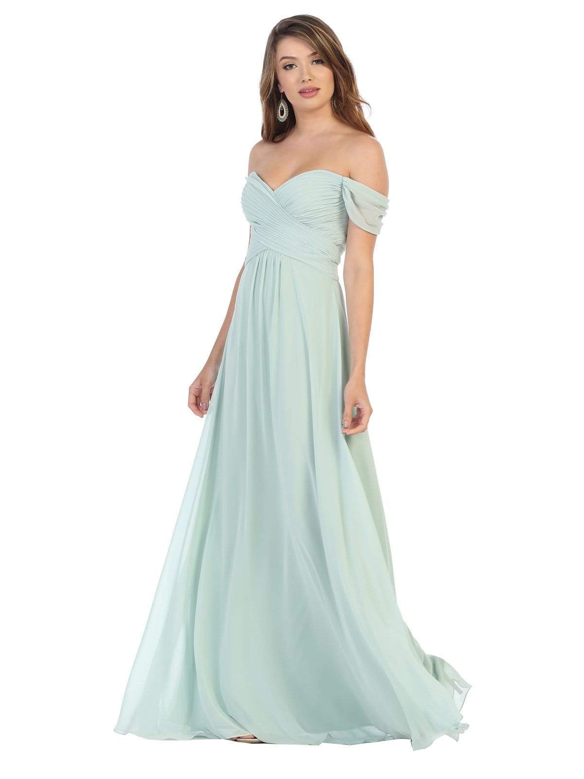 May Queen - MQ1711 Draped Off Shoulder Chiffon A-Line gown Bridesmaid Dresses 4 / Sage