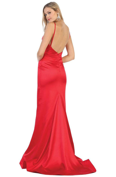 May Queen - MQ1712 Plunging Neck with Spaghetti Strap Evening Dress Evening Dresses