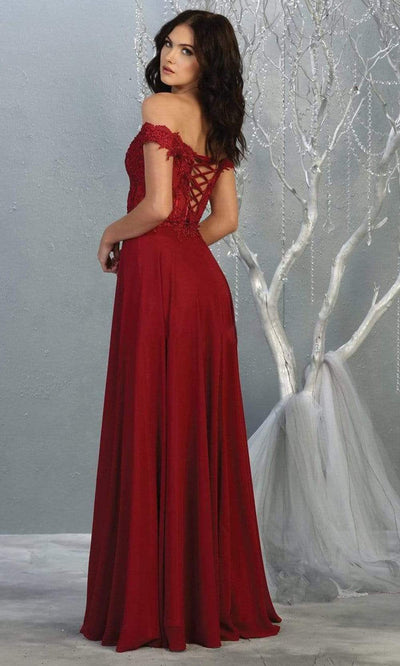 May Queen - MQ1714 Appliqued Sheer Corset Chiffon Dress Prom Dresses